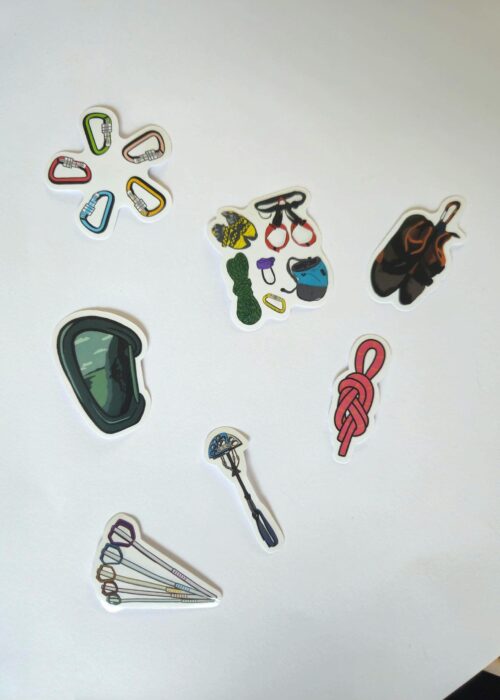 Unique climbing gear sticker set. Gear up your rock climbing style! Climbing themed stickers for indoor and outdoor use
