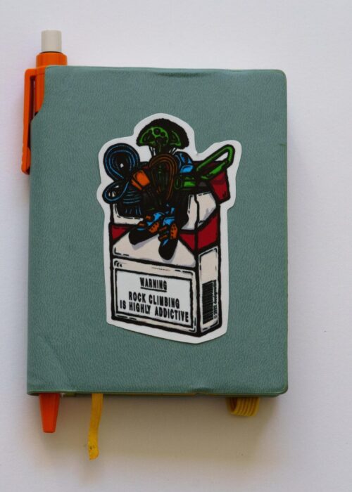 Climbing sticker – "Rock climbing is Highly Addictive" Warning | Waterproof sticker for climbing gear, laptop, notebook & outdoor decor