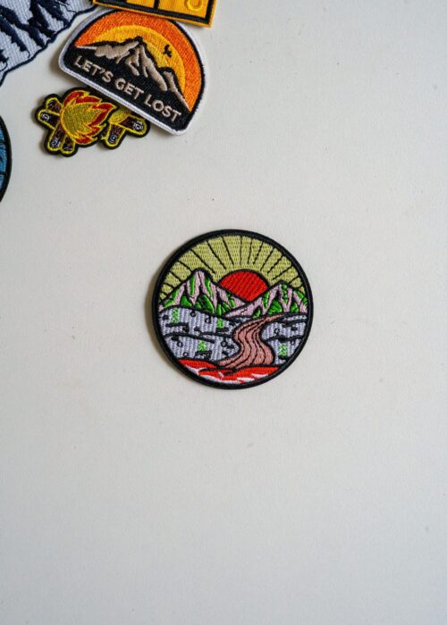 Mountain and Sunset Patch. Iron-on or embroidered patch. Gift for climbers, outdoor lifestyle and clothing repairs
